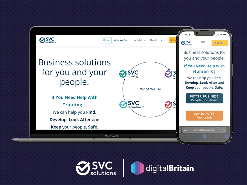 Image of SVC Solutions website on laptop and mobile.